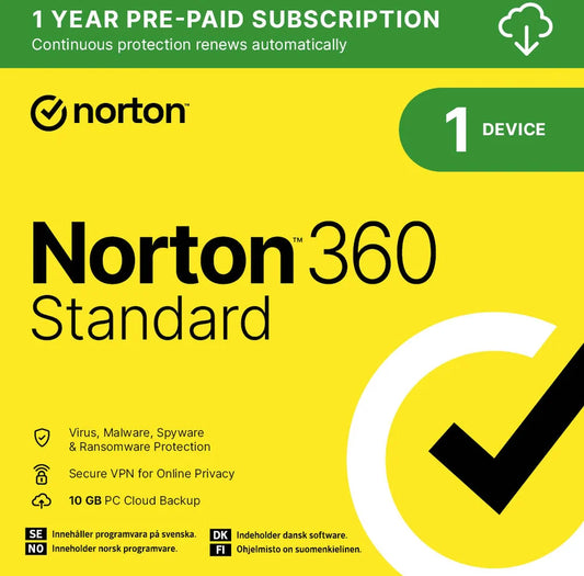 Norton 360 Standard | 1 enheter | 1 år | Nordisk licens 2026