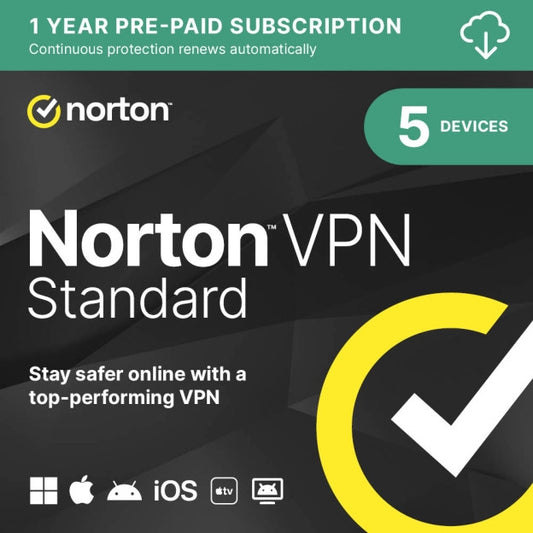 Norton VPN Standard | 5 enheter | 1 år | Nordisk licens 2026